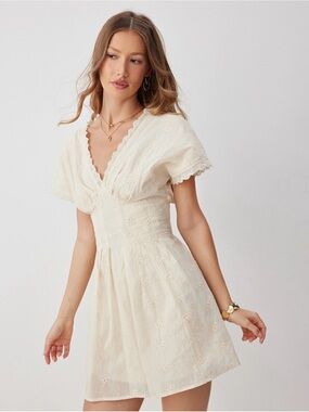 CIDER’s COTTON V-NECK BATWING SLEEVE EYELET
FLARED MINI DRESS I-0342